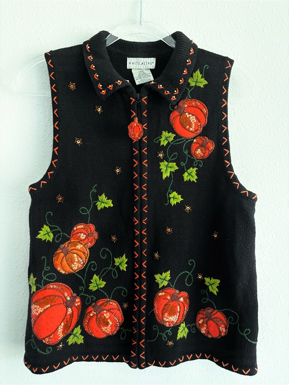 Vintage 1990’s Halloween Pumpkin Knit Black Harvest Thanksgiving Sweater Vest